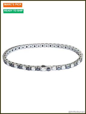 3/4mm Moissanite Tennis Bracelet Stainless Steel Black White Wedding